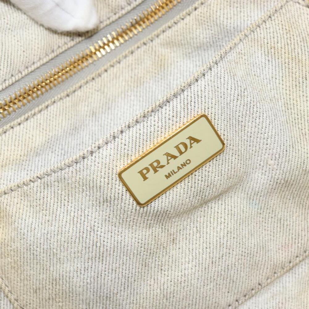 PRADA Canapa MM Hand Bag Canvas Gray Gold Auth 151445 - Picture 10 of 16